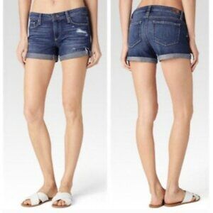 Paige Jimmy Jimmy Denim Shorts, Size 32 Cuffed Distressed Raw Hem Jen Destructed